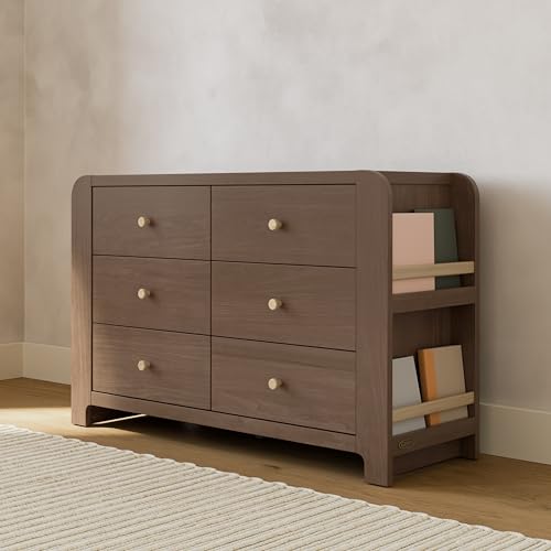 Image of Graco Read-with-Me 6 Drawer Dresser with Bookshelves (Hazelnut with Driftwood) - GREENGUARD Gold Certified Storage for Baby and Kids Room, Interlocking Drawer System