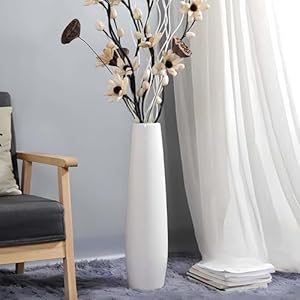 24″ Tall Ceramic Floor Vase, GDSZJLJ White Large Decorative Vases for Modern Home Decor, Living Room, Minimalist Style Big Flower Vase for Pampas Grass, Flowers, Twigs, Office, Bedroom Décor