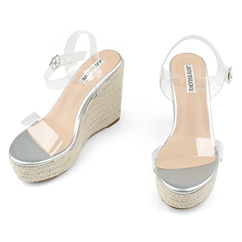 Image of JOY IN LOVE Womens Espadrilles Wedge Sandals Platform Heels Ankle Strap Open Toe Buckle Sandals