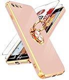 LeYi for iPhone-7-Plus Case iPhone-8-Plus Case: with Tempered Glass Screen Protector [2 Pack] 360° Rotatable Ring Holder Magnetic Kickstand, Plating Rose Gold Edge for iPhone 8 Plus Case, Pink