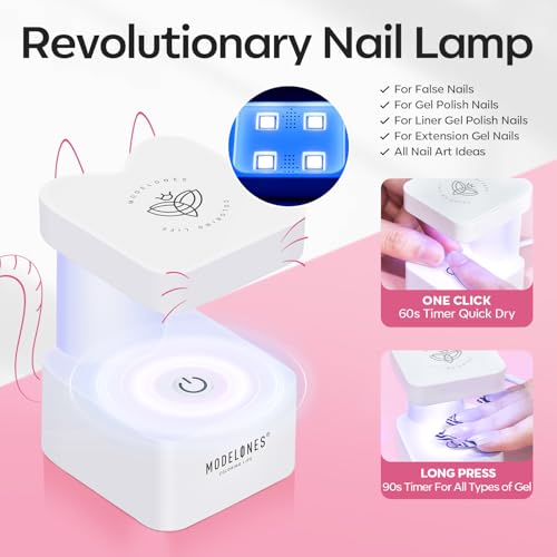 modelones X Nail Gel Kit Kit Short Square, 9-in-One Nail Glue with Portable U V Lamp 216Pcs 12Sizes Pre-Etched Press ons Fake Acrylic Extension Kit DIY Salon Gift for Women — view 5