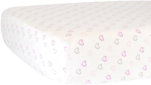 Hello Spud - True Love Pink Hearts Fitted Crib Sheet Organic Cotton Jersey - Super Soft