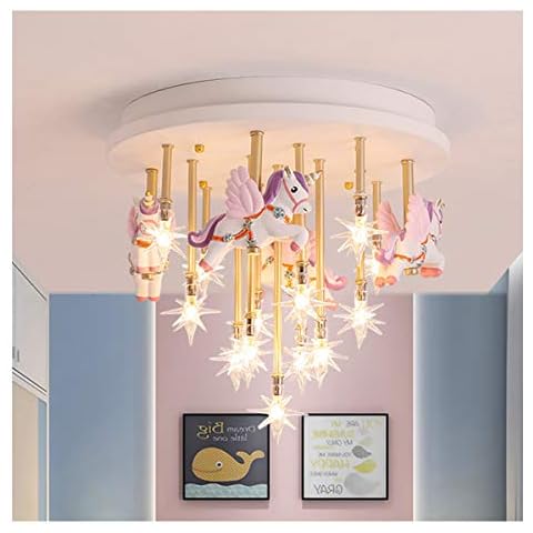LXQIY LED Deckenlampe Kinderzimmerlampe Deckenleuchte Kinderlampe Cartoon Einhorn Dimmbar Innen Deko Kinderzimmer Kreativ Schlafzimmer Wohnzimmer Junge Mädchen Schlafzimmer Beleuchtung Cover