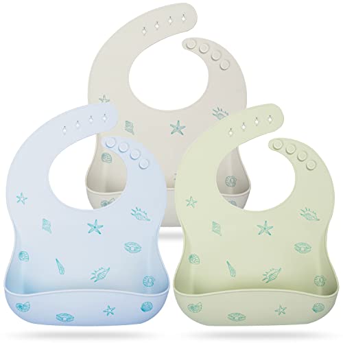 Image of Mia Li Silicone Bibs – 3pcs Waterproof Silicone Bib Set – Silicone Baby Bibs with Adjustable Closure – Non-Messy Toddler Bib