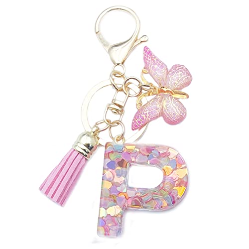 Unpafcxddyig Fashion A-Z Initials Letter Keychain Tassel Butterfly Pendant for Wallet Backpack Handbags Women,Letter P