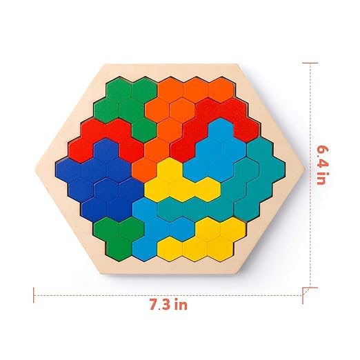 BUNDLEPRO Wooden Sorting Stacking Montessori Toys, Recognition Blocks Matching Puzzle Stacker Geometric Board Early Educational Puzzles (Wooden Hexagon Puzzle) 1