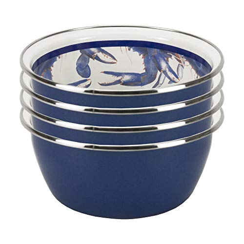 Golden Rabbit Enamelware - Blue Crab Pattern - Set of 4-3cup Salad Bowls