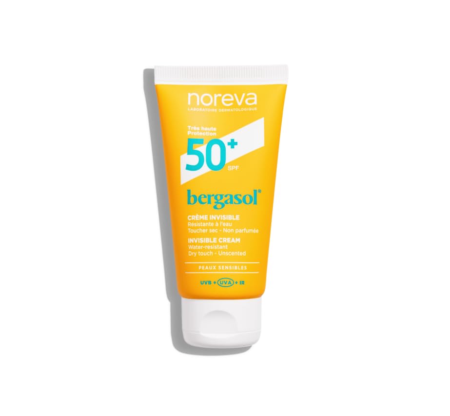 Noreva - Bergasol - Crème Invisible SPF50+ - Crème Solaire Haute Protection UVA, UVB, Infrarouges, Lumière Bleue - Hydrate, Nourrit, Protège - Dès 3 Mois - Fabrication Française - 50ml