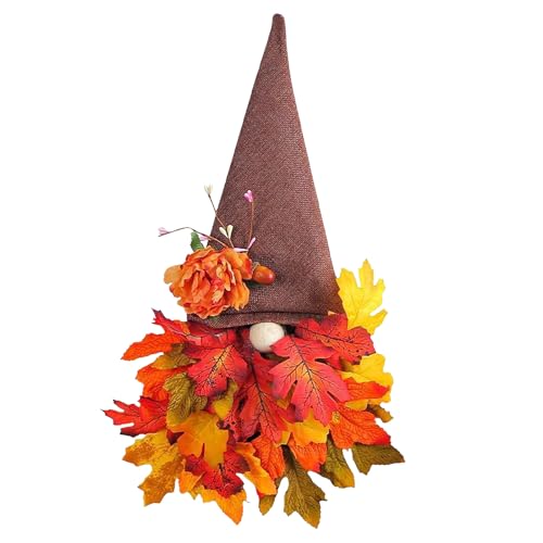 iwiio Couronne d'automne pour porte d'entrée, couronne de porte d'automne, nain de porte, décorations d'automne à suspendre pour Halloween, Thanksgiving, récolte ferme