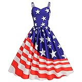 Women's Vintage 4th of July American Flag Dress Retro 1950s 50s Swing A-Line Sleeveless Sling Straps Party Dress Royal Blue