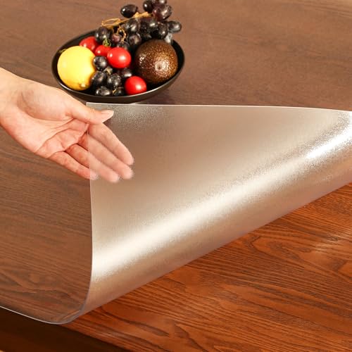 Image of ETECHMART Frosted Plastic Table Cover Protector Rectangle 40 x 60'', Thick Waterproof Table Protector for Dining Table, Non-Slip Heat Resistant Desk Mat for Kitchen Office Desktop