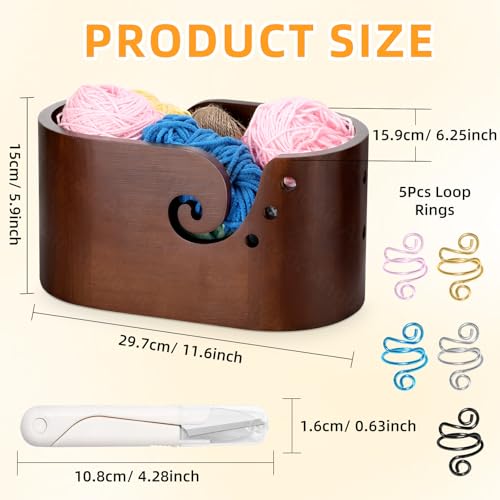 Image of Large Wooden Yarn Bowl, Yarn Bowls for Crocheting, Crochet Tension Rings, Handmade Wood Knitting Yarn Holder Storage Bowl for Crocheting and Knitting Lovers Mothers Day Present
