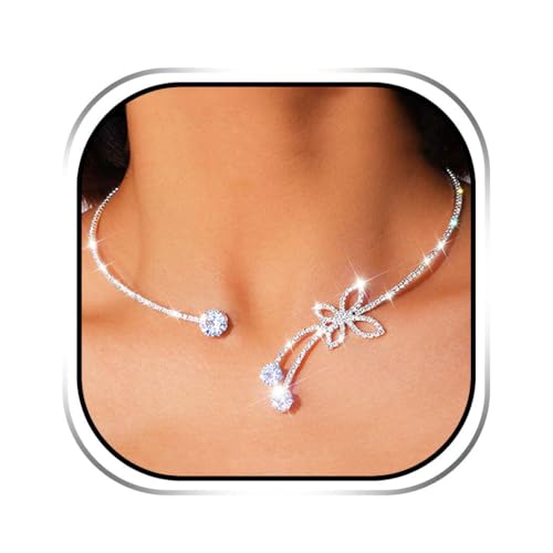 EARENT Butterfly Choker Necklace Silver Rhinestone Crystal Jewelry Necklaces For Women