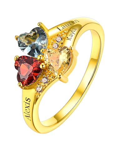 Custom4U Personalized 1-4 Birthstone Rings for Women Promise Rings for Her Sterling Silver Mothers Ring Customized Cubic Zirconia Stones Wedding/Valentine's Day/Mother's Day Jewelry Gift for Mom Wife
