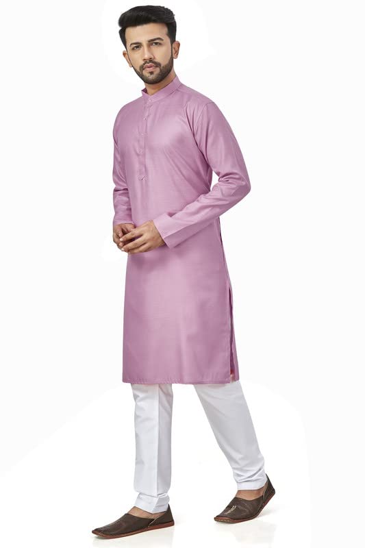 Be Active 100% Cotton Stylish Trendy Solid Pattern Full Sleeve Comfortable Men's Kurta Pyjama Set Gives Rich Look Rfsk0001_33_Set_M Lavender