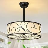 mnikopE 19'' Caged Ceiling Fans with Lights, Fandelier Semi Flush Mount Ceiling Fan with Light and Remote, 6 Speed and Reversible, Small Farmhouse Bladeless Fan Lights for Bedroom, Kitchen