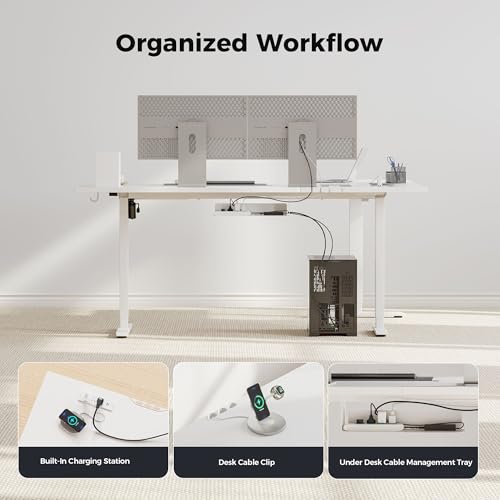 Image of Agilestic Electric L Shaped Standing Desk 75 x 61 Inch with Power Outlet, Height Adjustable Corner Stand up Desk with Cable Management,Sit Stand Home Office Workstation with Splice Board, White