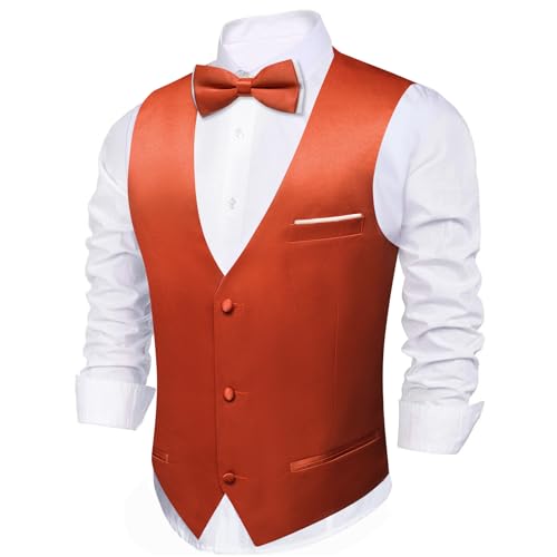 Image of Barry.Wang Mens Suit Vest Bow Tie Set 4PCS Formal V-neck Slim Fit Casual Solid Color Waistcoat Wedding Party Tuxedo