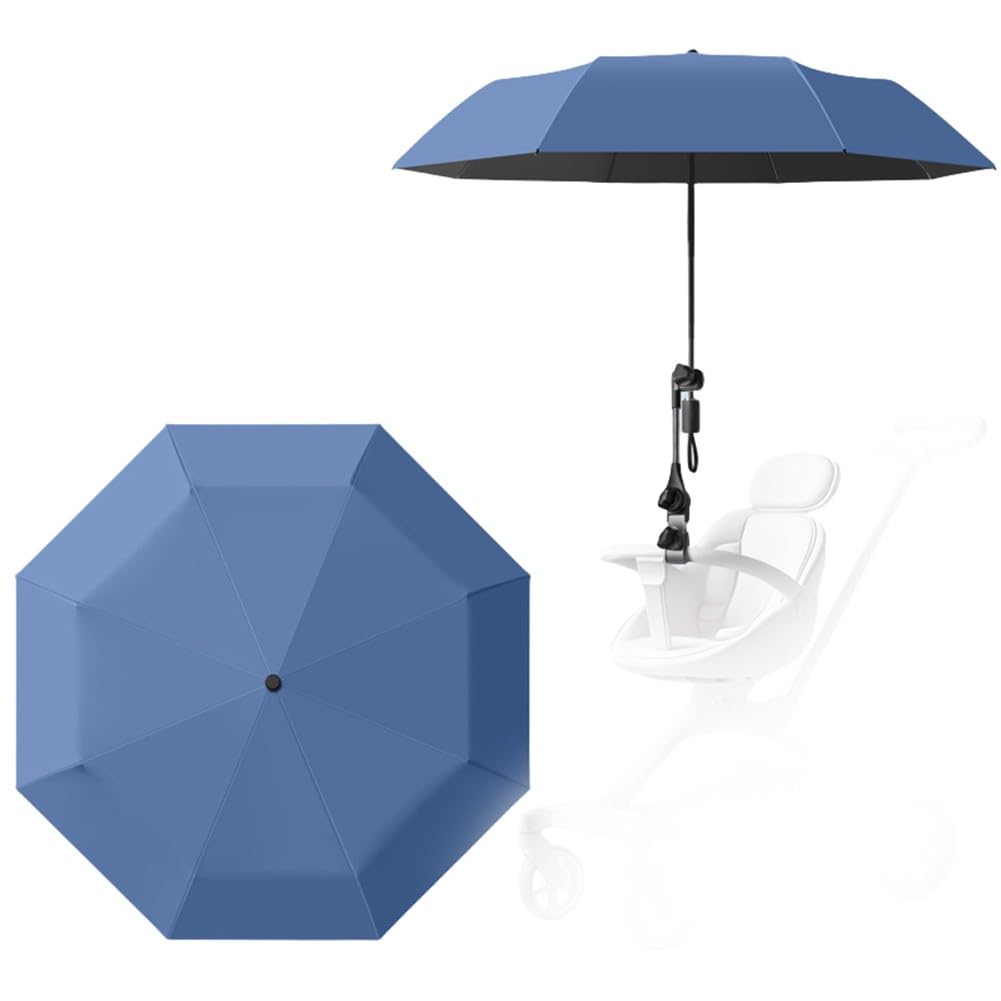Evenoonest UPF 50+ Baby Stroller Sun Parasol with UV Protection, Adjustable Umbrella Clip, 100cm Diameter, Cloth and Metal Construction, for Most Pushchairs for Outdoor Activities(Blue)