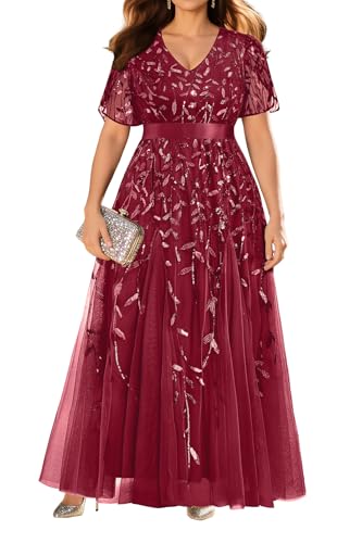 Image of Pinup Fashion Plus Size Formal Dresses - Evening Gowns Wedding Sequin Embroidery V-Neck Prom Long Dress
