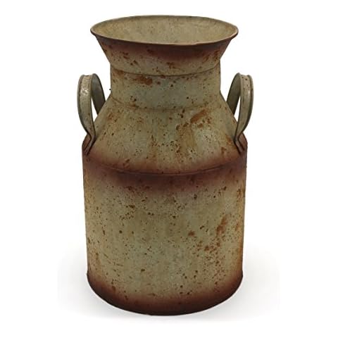 CVHOMEDECO. Galvanized Metal Milk Can, Old Rustic Primitives Jug Vase for Home and Garden Décor. Dia. 6.13 x 10 Inch Cover