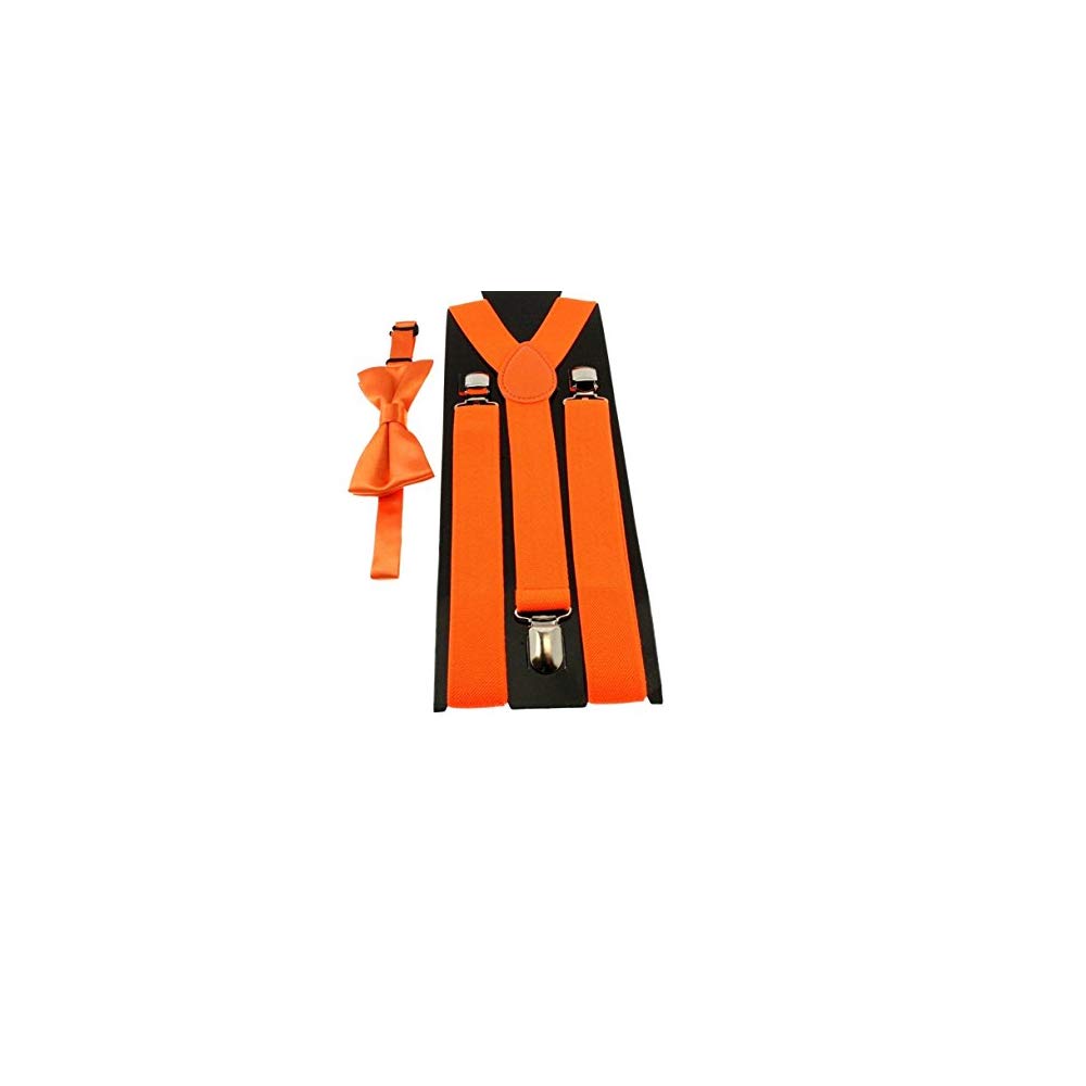 Mytoptrendz® Unisex Neon Colours Bow Tie and Suspenders Brace Set (Orange braces and bow tie set)
