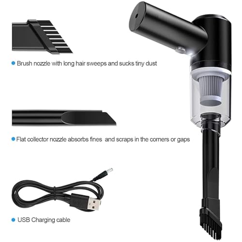Image of 3-in-1 Portable Handheld Vacuum Cleaner - Cordless USB Rechargeable Car Vacuum with Powerful Suction - Washable HEPA Filter & Multi-Attachments - Lightweight Quiet Design Car (Black)