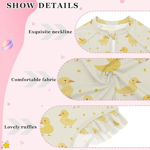 Cute Yellow Rubber Duck Girls Long Sleeve Rashguard Swimsuit UV Protection One-Piece Swimwear Bathing Suit B04042474