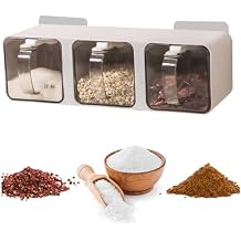 Spice Jars, Seasoning Box, 3 Grids Clear Seasoning Containers, Adhesive Spice Rack Wall Mount with Handle, Stackable Spice Containers, Multifunctional Spice Rack Organizer for Cabinet