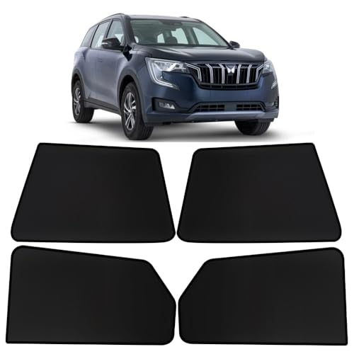 Image of OTO2EYE Car Sun Shade Compatible for Mahindra XUV 700 Model-2021-2025, Z-Black Fix Type Side Window Curtains, Only Half Cut in Front Window, 6 Pieces Set