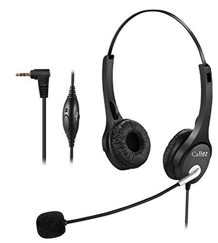 Callez Auriculares Teléfono Fijo Inalámbrico 2,5 mm Dual, Micrófono con Cancelación de Ruido, Cascos Manos Libres con Control de Volumen para Panasonic Gigaset Grandstream Teléfonos DECT(C402D1)
