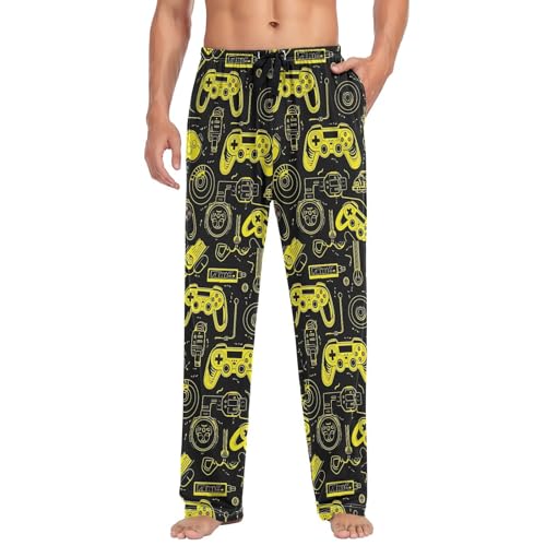 Men’s Colorful Video Game Controllers Pajama Pants with Pockets, Comfortable Lounge Sleep Bottoms#5013