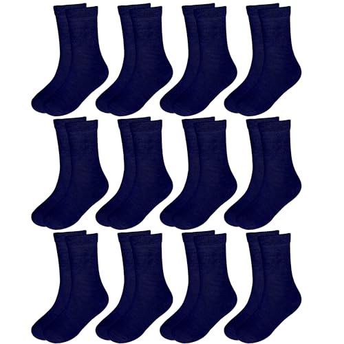 Falari 12-Pack Girl Toddler Kids Cotton Crew Socks (6-8 Years Navy)