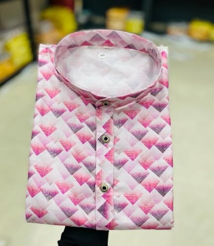 Image of FOXDX Men's Cotton Blend Printed Long Kurta Suitable for All Indian Wedding, Occasions, and Festivals