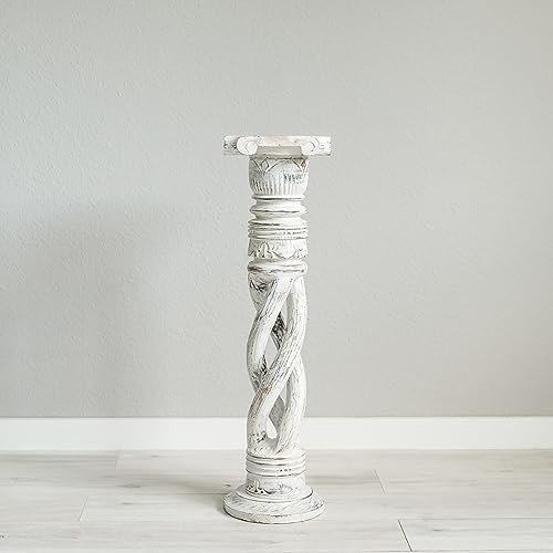Support pot de fleur en bois colonne décorative blanche 80 cm