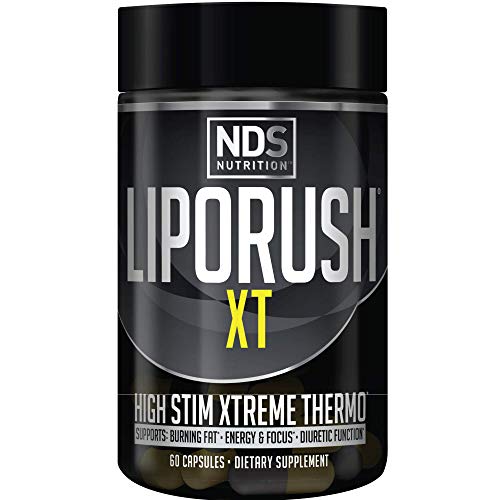 LIPORUSH NDS Nutrition XT - Concentrated Thermogenic with L-Carnitine & Teacrine for Shredding Fat - Supports Energy, Focus, Calorie Burning, Diuretic, Appetite Control - 60 Capsules