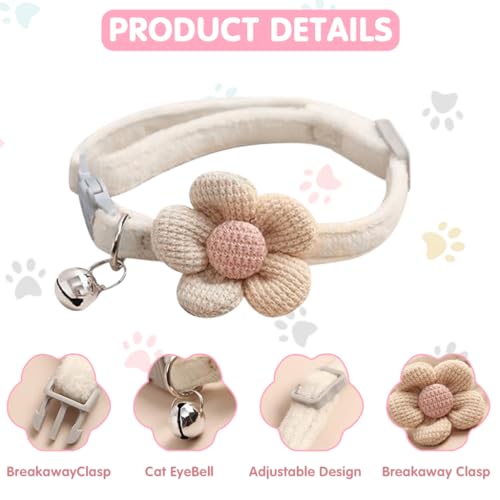 Image of Qpets Breakaway Cat Collar with Bell & Flower, Lovely, Plush, 11L x 5W cm