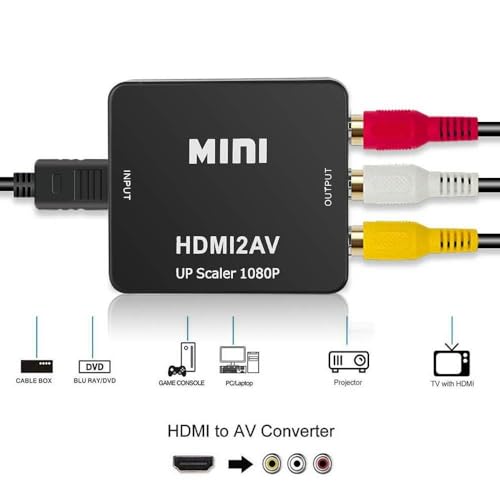 Image of HDMI /HDTV to AV /3RCA Scaler Adapter HD Video Composite Converter Box HDMI to RCA /CVSB L /R Video 1080P Mini HDMI2AV Support NTSC PAL New (White) with Cable