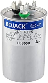 BOJACK 45+5 uF 45/5 MFD ±6% 370V/440VAC CBB65 Dual Run Circular Start Capacitor for AC Motor Run or Fan Start or Condenser Straight