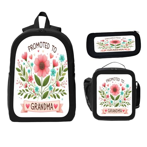 3PCS Backpack for Women Men With Lunch Box Pencil Bag 17 Inch Lightweight Adjustable Strap Back Pack 3 In 1 Set Pink Flower Beautiful Casual Daypack Unisex Fit Travel Work Camping