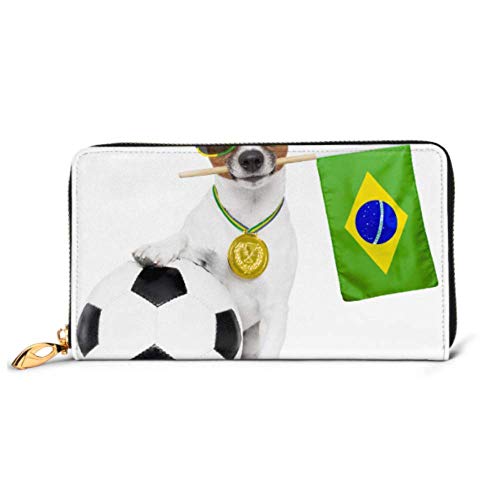 Preisvergleich Produktbild JHGFG Mode Handtasche Reißverschluss Brieftasche Brasilien Fußball Hundeball Medaille Telefon Kupplung Geldbörse Abendkupplung Blockieren Leder Brieftasche Multi Card Organizer