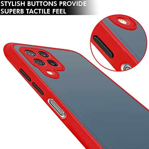 Image of TheGiftKart Smoked Translucent Protective Hard Back Case Cover for Samsung Galaxy A22 4G (TPU & PC | Red Bumper)