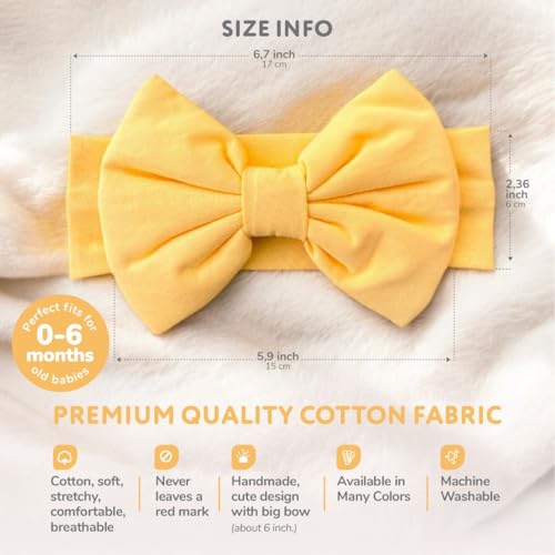 Baby Girl Headbands-Newborn Infant Toddler Cotton Handmade Hairbands with Big Large Bows Child Hair Accessories (Yellow, 0-6 Month)3