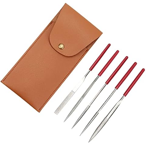 XINSHANG 5pcs Diamond File Set with Synthetic Leather Case, Includes Flat, Square, Triangular, Round, and Half-Round File, Suitable for Sanding Metal, Wood, Jewelry, Plastic, Glass, 3D-Print, etc Cover