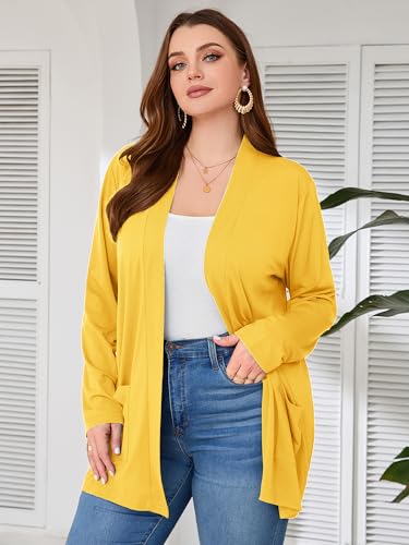 Image of AusLook Plus Size Lightweight Cardigans for Women Open Front Pockets Jacket | 1X-5X,Soft Stretch,Long Sleeve,Longline Coverage,Dress Jeans Layer,Work Travel Style,Spring Fall Wear