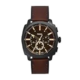 Marrón, cuero Fossil New Machine Watch for Men, 44mm Quartz Chronograph Movement with Stainless Steel or Leather Strap