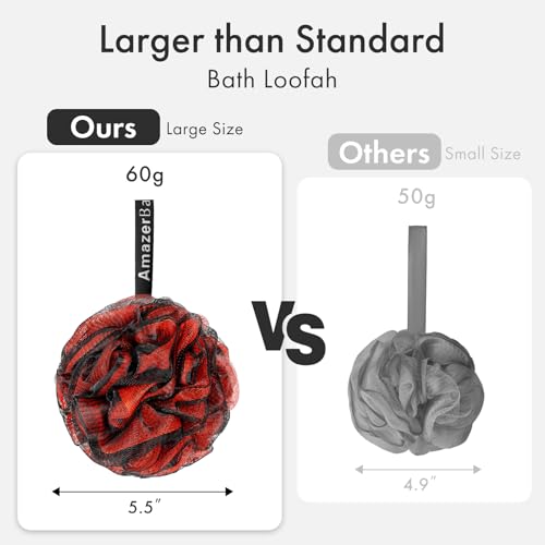 Amazerbath Charcoal Loofah Sponge, Shower Loofah 60G/Pcs - Body Scrubber Loofa Set Of 4 - Charcoal Blue, Green, Purple & Red, Bath Sponge For Men And Women thumb #4