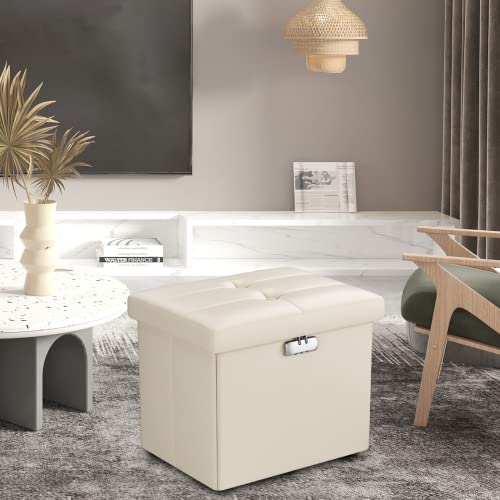 Tamfile Storage Ottoman With Lock, Fireproof Safe Folding Storage Ottomanfor Documents, Waterproof Foot Rest Stool, Stable Short Ottoman Stool, Ottoman Foot Rest With Storage For Living Room #TOP1