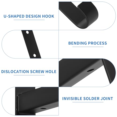 2 Pcs Soporte Estanteria Pared, Soportes para Estantes de Pared, Escuadras para Estanterias, Escuadras Metalicas Negros, Soportes Estantes de 90 Grados con Ganchos para Oficina Casa Estante(255mm) - imagen 4