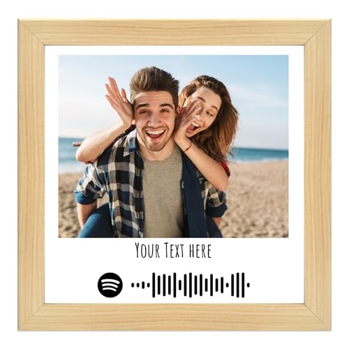 Image of JABSY Custom Wooden Theme TableTop Spotify Plaque Square Photo Frame Customized Photo Frame Music Plaque With Scannable Code & Text Message Birthday Wedding (Size-7X7 Inch)
